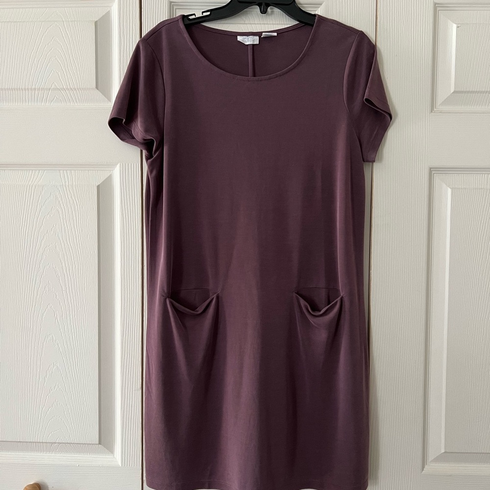 Sigrid Olsen Purple Sheath Dress Short Sleeve Crew Neck
